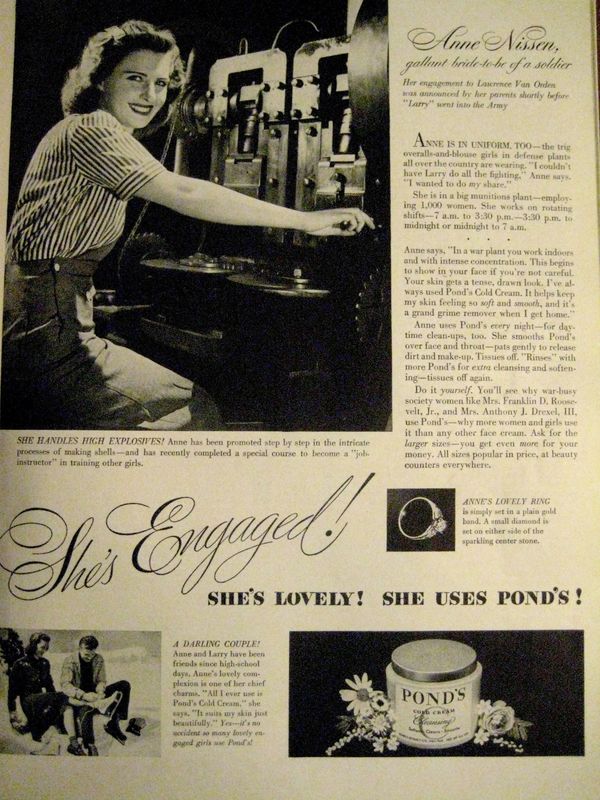 Fig. 5 - Advertisement for Pond’s Cold Cream, “Anne Nissen, Gallant Bride-to-be of a Solider,” Harper’s Bazaar, January 1943